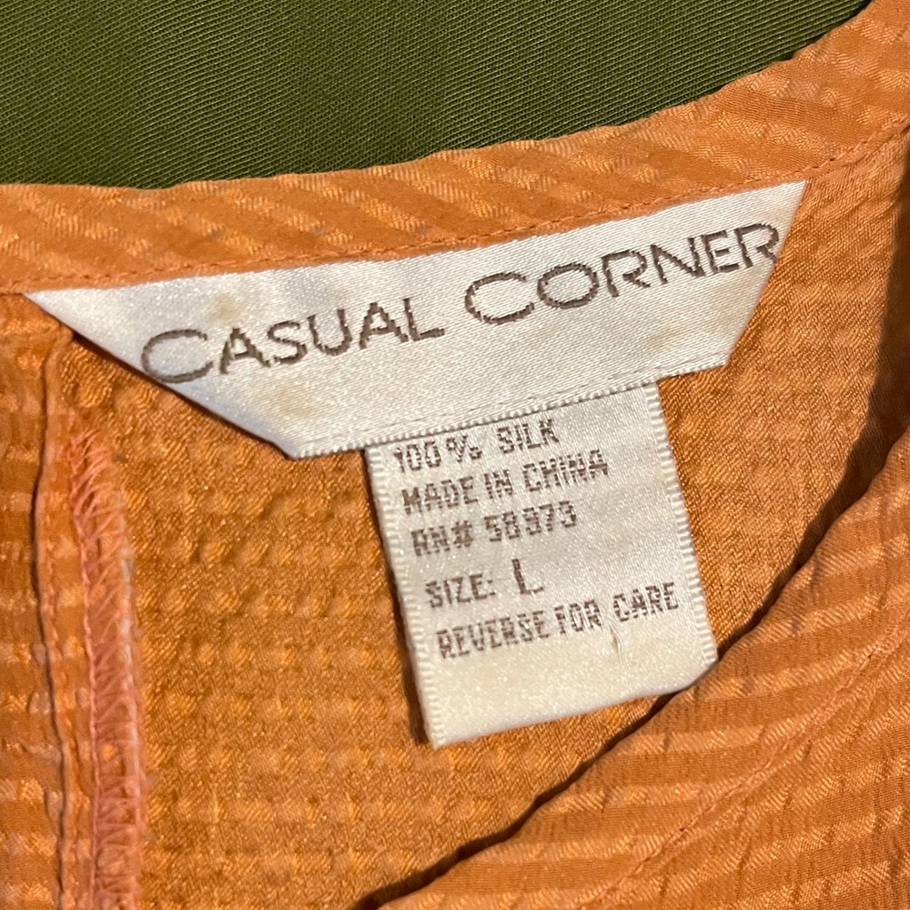 100% Silk Blouse by Casual Corner, Beautiful Orange Color, Size Large - Picture 3 of 3